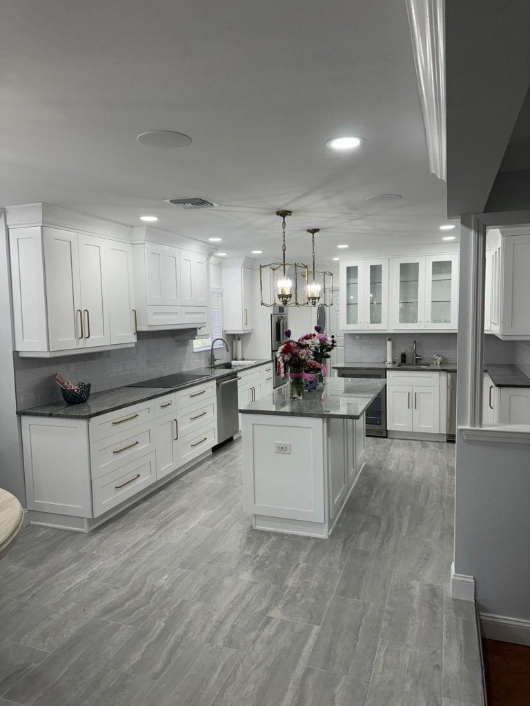 Kitchen remodel with white shaker cabinets in Tampa Florida